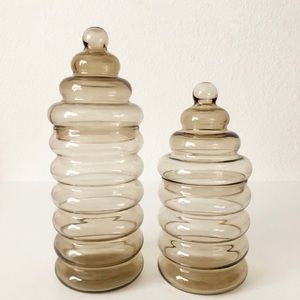 Vintage MCM Jacob E. Bang Holmegaard Mid Mod Smoked Glass Apothecary Jar Set
